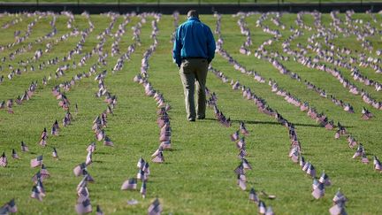 Un mémorial en hommage aux victimes du Covid-19 à Washington, aux Etats-Unis, le 22 septembre 2020. (WIN MCNAMEE / GETTY IMAGES NORTH AMERICA / AFP)