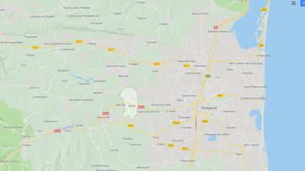 La ville de Millas est située à une vingtaine de kilomètres à l'ouest de Perpignan (capture d'écran Google Maps) (RADIO FRANCE)