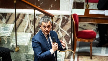 Le ministre de l'Intérieur Gérald Darmanin lors des questions au gouvernement à l'Assemblée nationale, à Paris, le 24 janvier 2023. (XOSE BOUZAS / HANS LUCAS / AFP)