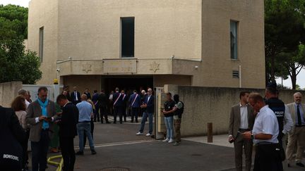 La synagogue de La Grande-Motte (Hérault), attaquée par un homme de 33 ans, le 24 août 2024. (PASCAL GUYOT / AFP)