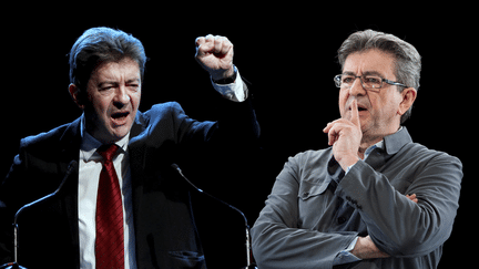 Jean-Luc Mélenchon en meeting le 2 avril 2012 (à gauche), et le 5 février 2017 (à droite). (MAXPPP)