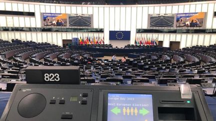 L'hémicycle du Parlement européen, à Strasbourg (Bas-Rhin) en mai 2023 (JULES HAUSS / FRANCE BLEU ALSACE / RADIO FRANCE)