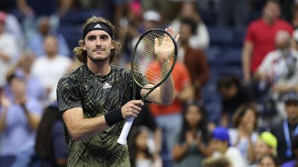 Stefanos Tsitsipas après sa victoire face à Andy Murray au premier tour de l'US Open, lundi 30 août. (ELSA / GETTY IMAGES NORTH AMERICA / AFP)