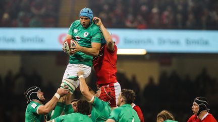 L'Irlandais Tadhg Beirne, lors d'un match du Tournoi des six nations face au pays de Galle,s le 4 février 2023 à Cardiff. (GEOFF CADDICK / AFP)