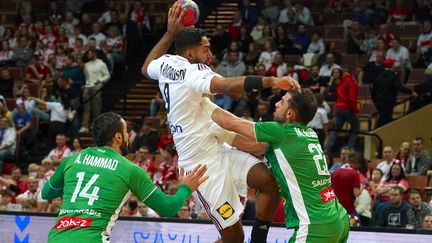 Le Français Melvyn Richardson face à l'Arabie saoudite lors du Mondial de hand, le 14 janvier 2023. (JANEK SKARZYNSKI / AFP)