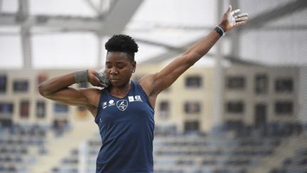 L'athlète béninoise Odile Ahouanwanou, lors des championnats de France à Miramas (Bouches-du-Rhône), le 18 février 2024. (HERVIO JEAN-MARIE / AFP)