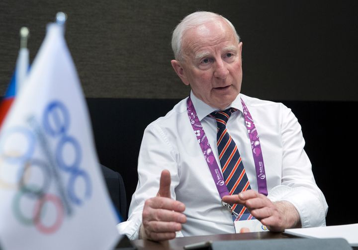 Patrick Hickey, le président du comité olympique irlandais, lors d'une interview à Baku le 24 juin 2015. (JACK GUEZ / AFP)