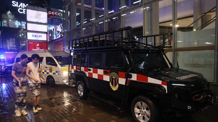 Un centre commercial à Bangkok (Thaïlande), visé par une fusillade, le 3 octobre 2023. (JACK TAYLOR / AFP)