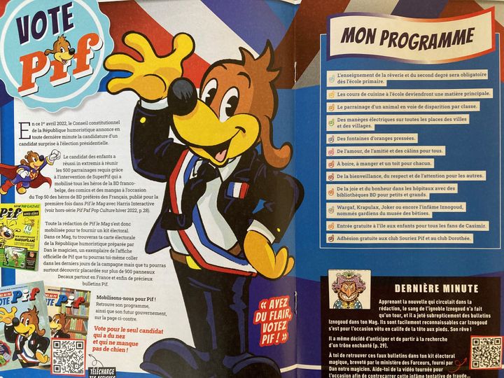 Its program is detailed in the April 2022 issue of "Pif le Mag". "Love, friendship and hugs for all" is one of the flagship measures of the Pifien project.  (Pif le Mag)