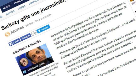  (La fausse gifle de Nicolas Sarkozy à une journaliste © Capture d'écran news.yahoo.mauvaisoeil)