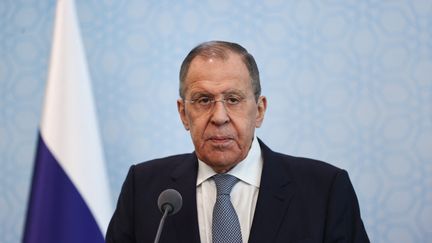 Russian Foreign Minister Sergei Lavrov during a press conference in Ankara, Turkey, on April 7, 2023. (MURAT GOK / ANADOLU AGENCY / AFP)