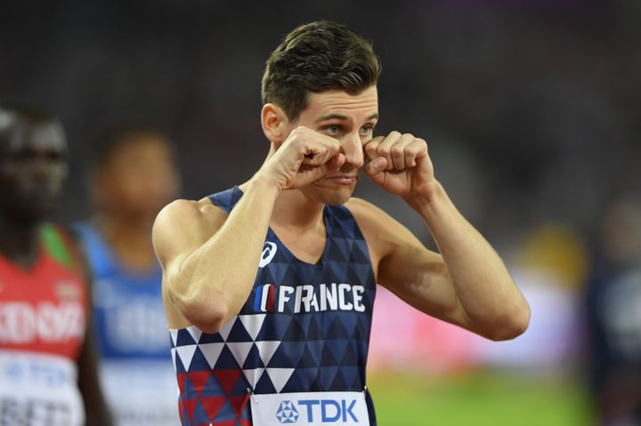 L'athlète tricolore Pierre-Ambroise Bosse, spécialiste du 800 m, aux&nbsp;Mondiaux d'athlétisme à Londres (Royaume-Uni), le 6 août 2017. (JULIEN CROSNIER / DPPI MEDIA)