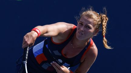 La Française Jessika Ponchet lors du 3e tour de l'US Open de tennis contre la Danoise Caroline Wozniacki, le 31 août 2024. (KENA BETANCUR / AFP)