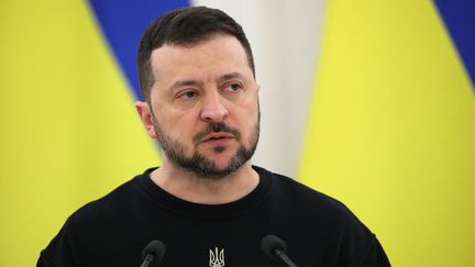 Ukrainian President Volodymyr Zelensky during a press conference with Lithuanian President Gitanas Nausėda in Vilinius (Lithuania), January 10, 2024. (PETRAS MALUKAS / AFP)