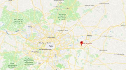 Les démineurs ont neutralisé une voiture suspecte dans le parking du centre commercial Val-d'Europe, à&nbsp;Sessis&nbsp;(Seine-et-Marne), le 1er juin 2018. (GOOGLE MAPS)