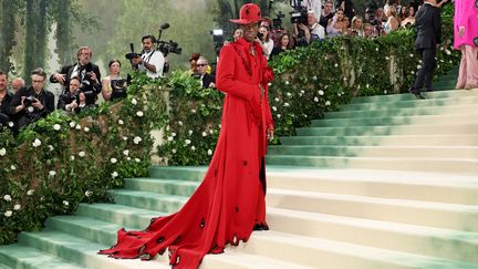 L'influenceuse et mannequin nigériane Wisdom Kaye a également fait ses débuts au Met Gala en portant un trench-coat rouge audacieux aux accents brûlés conçu par Robert Wun.  Titré 