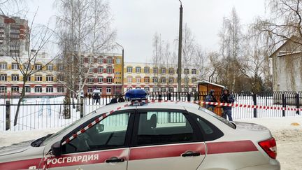 A police car in Bryansk (Russia), December 7, 2023. (ALEXANDER CHERNOV / KOMMERSANT PHOTO / AFP)