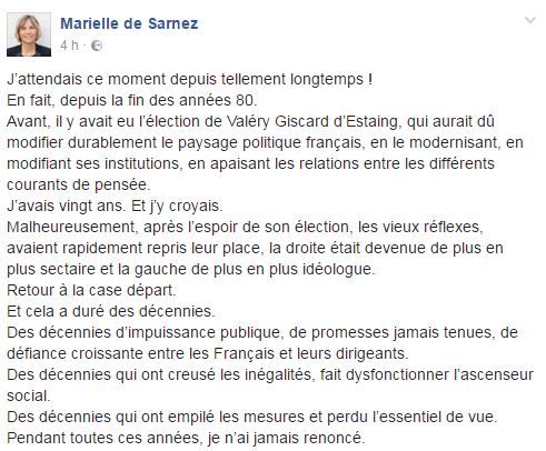 Capture écran du compte Facebook de Marielle de Sarnez, le 24 juin 2017. (MARIELLE DE SARNEZ)