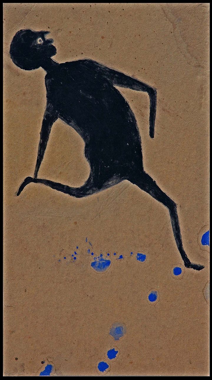 Bill Traylor, Dancing Man, 1939-42, crayon sur carton, collection Gordon W. Bailey
 (Halle Saint-Pierre)