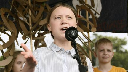 Greta Thunberg, le 31 mai 2019, à Vienne (Autriche).&nbsp; (HERBERT PFARRHOFER / APA-PICTUREDESK / AFP)