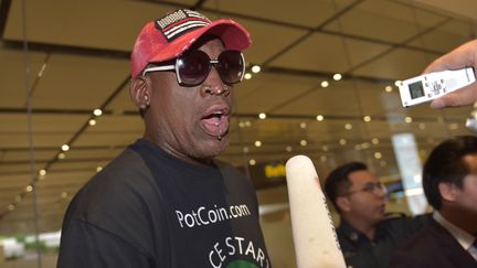 Dennis Rodman, le 11 juin 2018, à Singapour, en marge du sommet entre Donald Trump et Kim Jong-un. (ADEK BERRY / AFP)