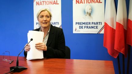  (Marine Le Pen au siège du Front National à Nanterre fin mai 2014 © Maxppp)