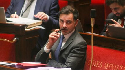 Le ministre des Comptes publics, Laurent Saint-Martin, à l'Assemblée nationale, le 26 octobre 2024. (QUENTIN DE GROEVE / HANS LUCAS / AFP)