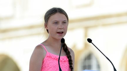 L'adolescente suédoise Greta Thunberg, le 21 juillet à Caen (Calvados), lors de la remise du prix Liberté. (JEAN-FRANCOIS MONIER / AFP)