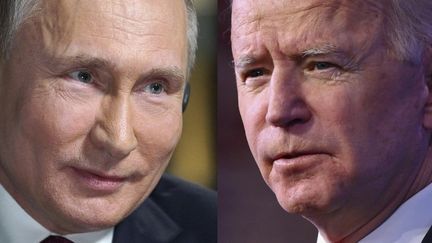 Le président russe, Vladimir Poutine (à gauche), et son homologue américain, Joe Biden. (ANGELA WEISS / AFP)