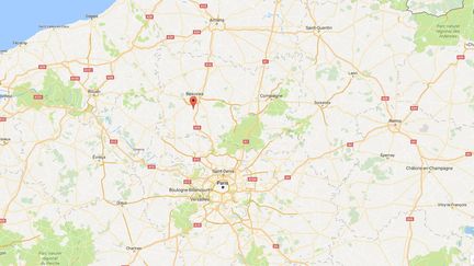 Capture d'écran Google Maps pointant la ville de Berneuil-en-Bray (Oise), où trois gendarmes sont morts dans un accident de la route, le 23 décembre 2016. (GOOGLE MAPS)