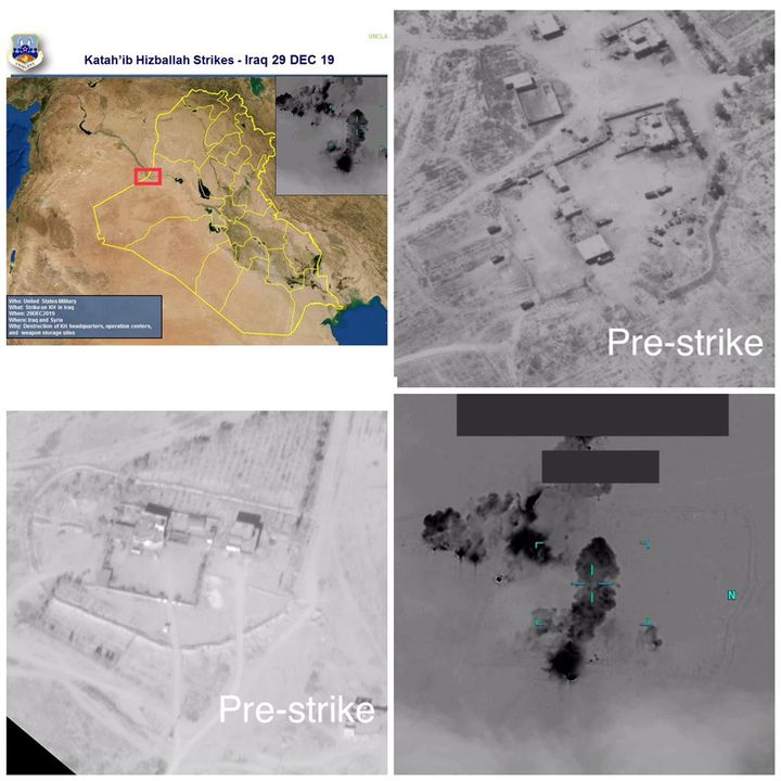 Des images des sites des brigades du Hezbollah visés par les forces américaines, le 29 décembre 2019. (US DEPARTEMENT OF DEFENSE / REUTERS)