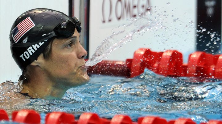 La nageuse am&eacute;ricaine Dara Torres, lors des Jeux de P&eacute;kin, le 16 ao&ucirc;t 2008. (WOLFGANG RATTAY / REUTERS)