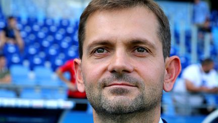 Aymeric Magne, désormais ancien président du club de Troyes (Estac), lors du match de Ligue 1 face au Stade Rennais, au Stade de l'Aube à Troyes, le 4 septembre 2022. (FRANCOIS NASCIMBENI / AFP)