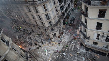 Les dégâts de l'explosion de la rue de Trévise, survenue le 12 janvier 2019 à Paris. (CARL LABROSSE / AFP)