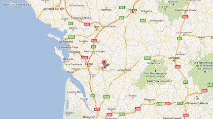 Capture d'&eacute;cran d'une carte situant la commune de Boutiers-Saint-Trojan (Charente), o&ugrave; vivait la famille disparue. (DR)