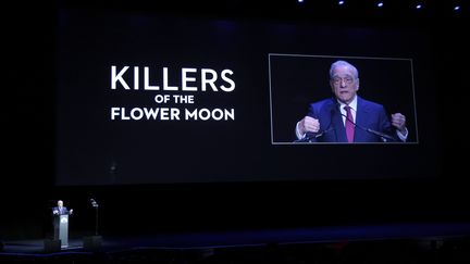 Martin Scorsese promouvant son prochain film, "Killers of the Flower Moon", produit par Apple pour sa plateforme, lors de la présentation de Paramount Pictures au CinemaCon, la convention officielle des exploitants américains de salles de cinéma, au Colosseum du Caesars Palace, le 27 avril 2023 à Las Vegas, Nevada (Etats-Unis). (GABE GINSBERG / WIREIMAGE)