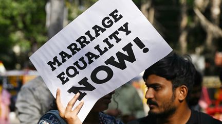 Manifestation LGBT en Inde, le 18 octobre 2023. (ARUN SANKAR / AFP)