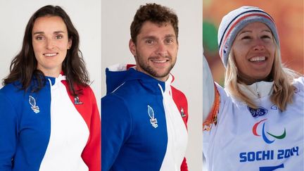 Marie Bochet, Benjamin Daviet et Cécile Hernandez auront tous les trois des chances de briller aux Jeux paralmypiques de Pékin, du 4 au 13 mars 2022. (GEOFFROY VAN DER HASSELT / AFP / ALEXEY MALGAVKO / AFP)