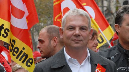 Le secr&eacute;taire g&eacute;n&eacute;ral de la CGT, Thierry Lepaon, le 16 octobre 2014,&nbsp;lors d'une manifestation &agrave; Paris. (CITIZENSIDE/PATRICE PIERROT / CITIZENSIDE.COM)