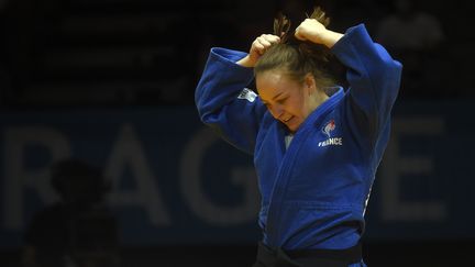 La judokate Margaux Pinot vice-championne d'Europe à Lisbonne le 17 avril 2021 (Michal Cizek / AFP) (MICHAL CIZEK / AFP)