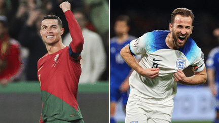 Cristiano Ronaldo et Harry Kane lors de la première journée des éliminatoires de l'Euro 2024, le 23 mars 2023. (AFP / MAXPPP)