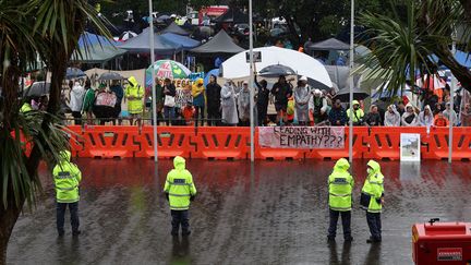 Manifestation devant le parlement contre les restrictions imposée par la covid-19, Wellington, le 12 février 2022 (MARTY MELVILLE / AFP)