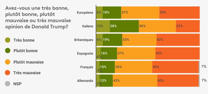 Opinions sur Donald Trump en Europe. (RADIO FRANCE / FRANCEINFO)