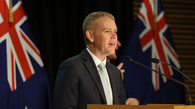 New Zealand's new Prime Minister, Chris Hepkins, during a press conference, January 25, 2023 (MARTY MELVILLE / AFP)