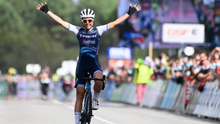 Audrey Cordon-Ragot (Trek-Segafredo), le 22 août 2020 à Grand-Champ. (DAMIEN MEYER / AFP)