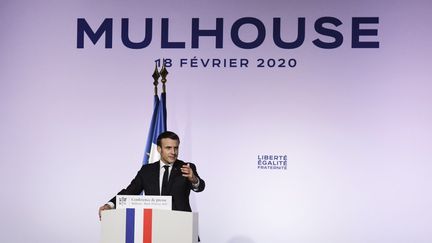 Le président français Emmanuel Macron à Mulhouse&nbsp;(Haut-Rhin), le 18 février 2020. (SEBASTIEN BOZON / AFP)