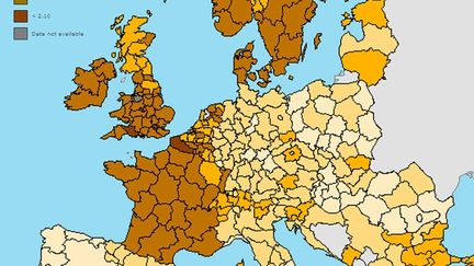 Nombre de naissances vivantes par femme
(chiffres 2011, Royaume-Uni, Croatie et Turquie, 2010; Belgique, 2009). (Eurostat)