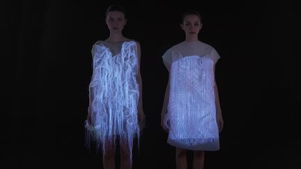 Passionnée par la question de l’interaction et du langage, Ying Gao explore dans ses créations les espaces imperceptibles ou invisibles. Ici, elle propose une robe qui s’active en fonction du regard du spectateur. Constituée d’organza léger, le tissu se met en mouvement lorsqu’on le regarde et passe de l’obscurité à la lumière.
 (Ying Gao)