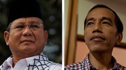 Les candidats à la présidence indonésienne, Prabowo Subianto (le 11 juillet 2014) et Joko Widodo (le 10 Juillet 2014). ( AFP PHOTO / ROMEO GACAD)