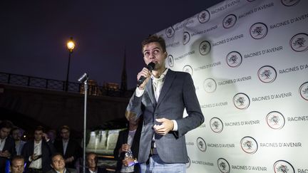 Erik Tegnér lors du lancement de sa campagne pour la présidence des Jeunes Républicains, à Paris, le 5 septembre 2018. (PHILIPPE LOPEZ / AFP)